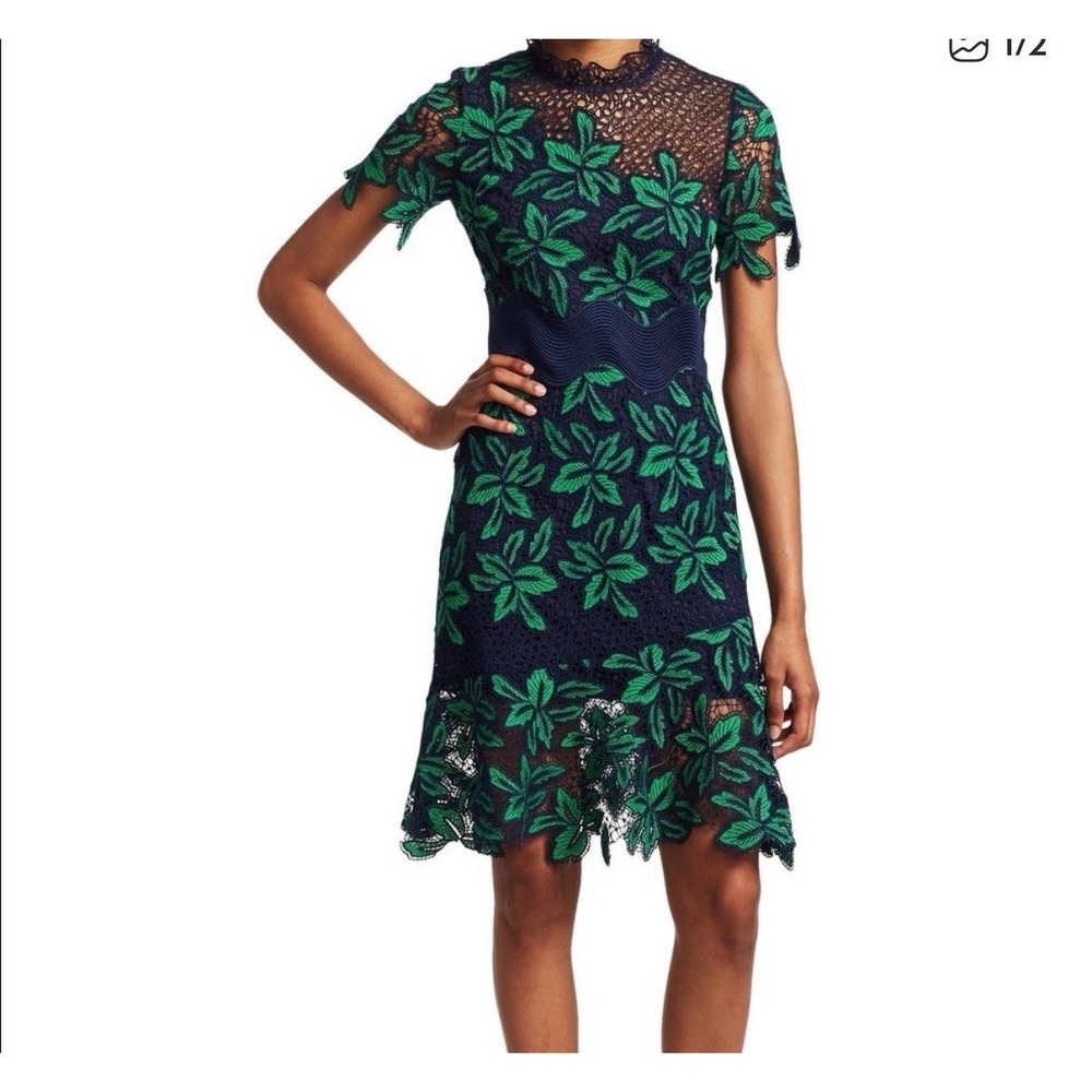 Sea Mosaic Floral CrochetDress‎ (Green/ Navy) size 0